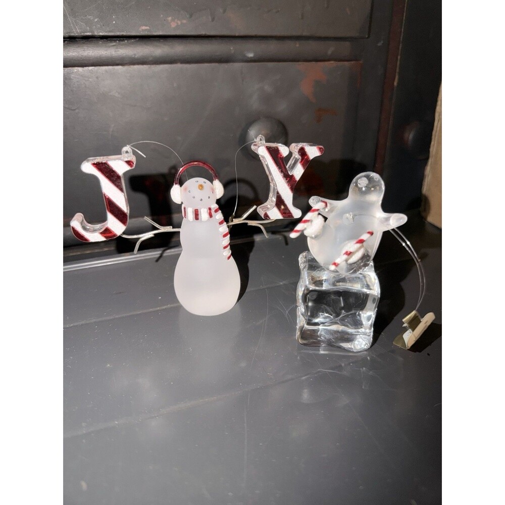 Christmas Ornaments Pinguin On Ice And Joy Snowman  Y2K Vintage